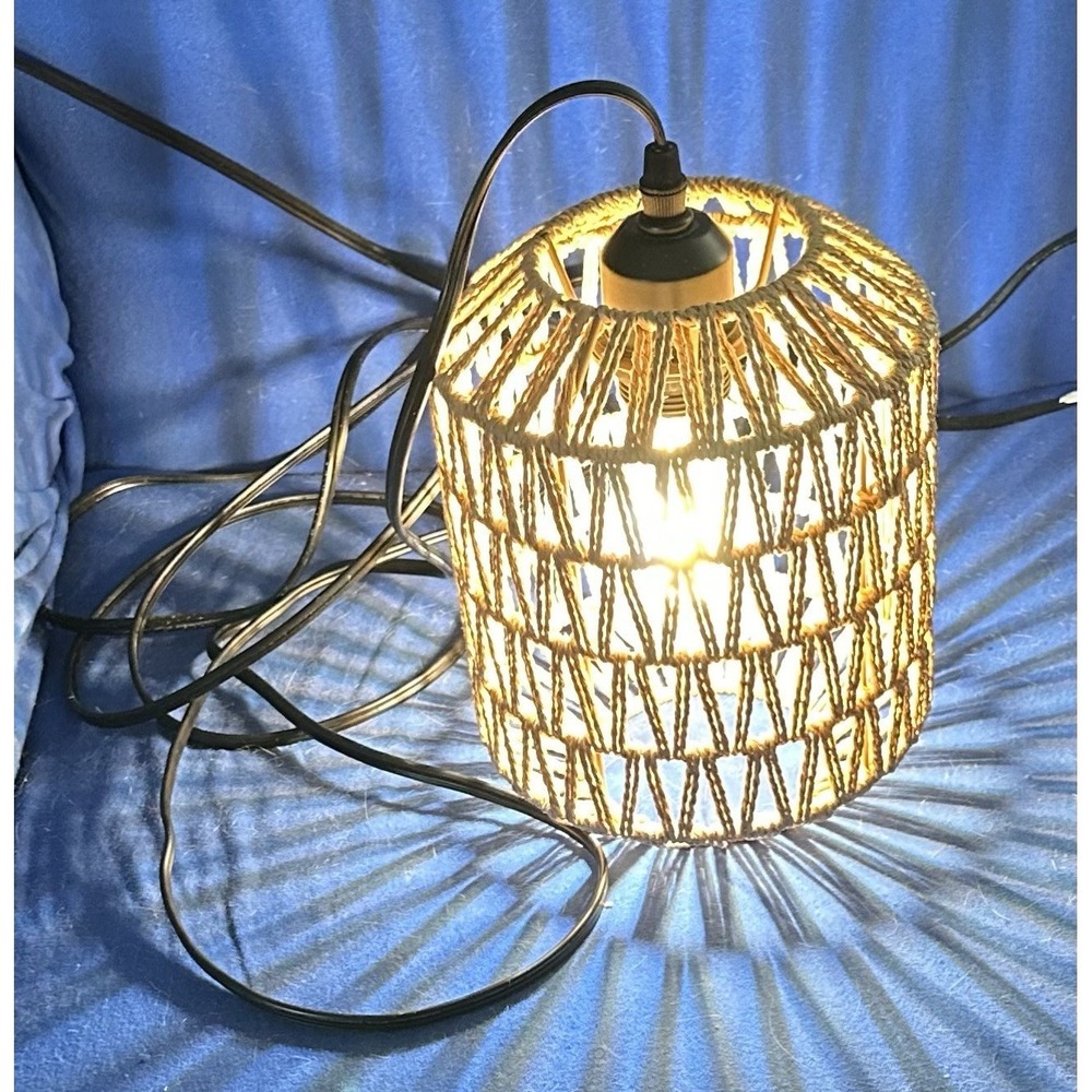 Boho Style Woven Rattan Hanging Lamp 160" Long Cord With In Line Switch